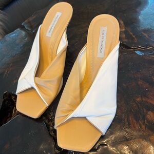 Saks Fifth Avenue White and Tan Mules